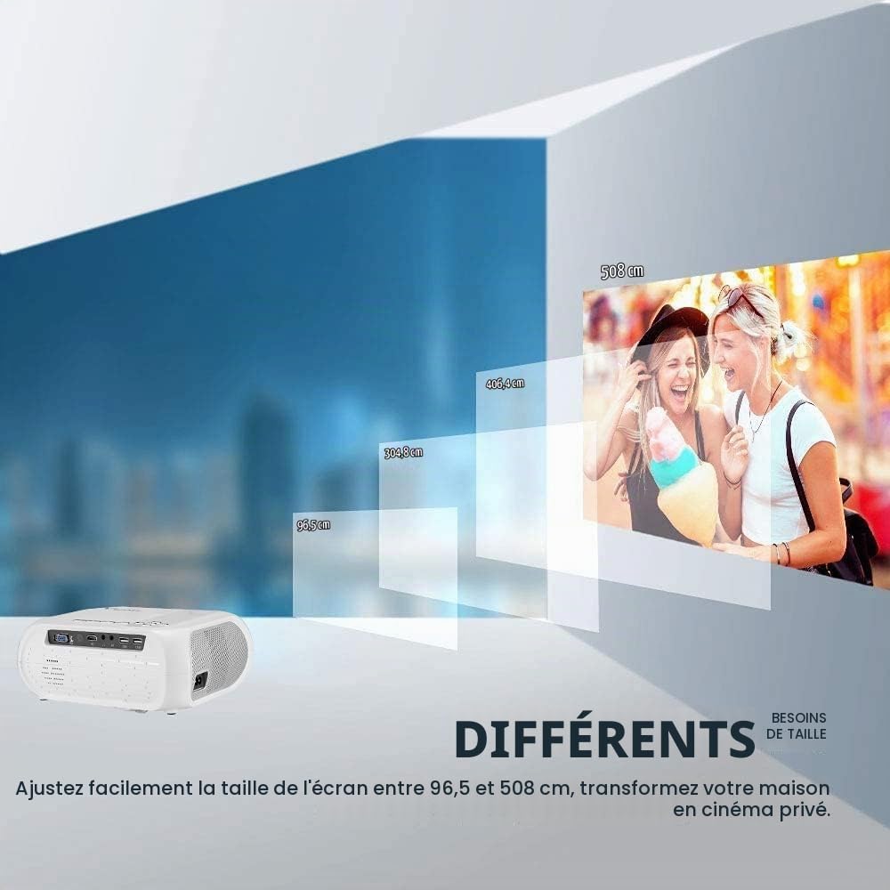 Rétroprojecteur Bluetooth WiFi Videoprojecteur Portable 1080P Full HD Mini Projecteur Vidéo Portatif pour iPhone Android Smartphone PC PS4 TV PPT Home Cinéma Haut-Parleurs Intégrés Cadeau de Noël