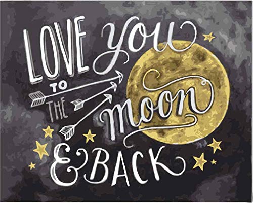 Awesocrafts Paint by Numbers Kits, Arrow Quotes Love You to The Moon and Back Number Painting for Adults 16x20 inch Framed or Not (Moon, Framed)