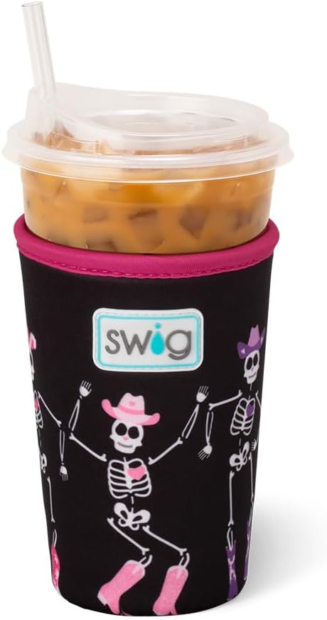 Swig Life Medium Iced Cup Coolie, Halloween 22oz Iced Coffee Cup Insulator Sleeve with Handle, Neoprene Insulated Coolie Keeps Drinks Cold (Let's Go Ghouls)
