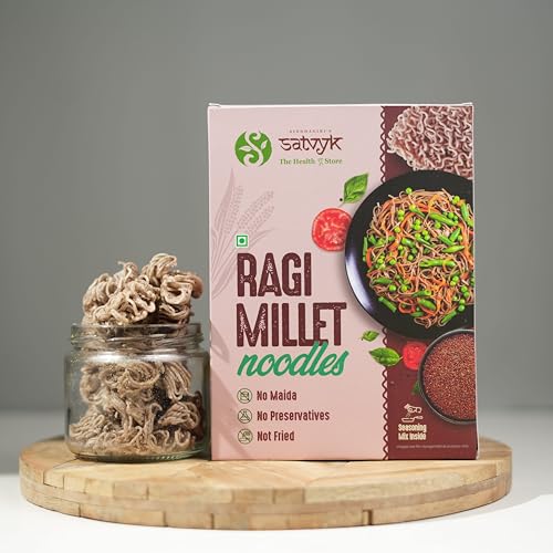 Image of S Siddhagiri's SATVYK THE HEALTH re STORE Ragi Millet Noodles (175gm) - With Tastemaker | No Maida | Ready to Cook Instant Millet Noodles | High Plant Protein & Fiber | Noodles