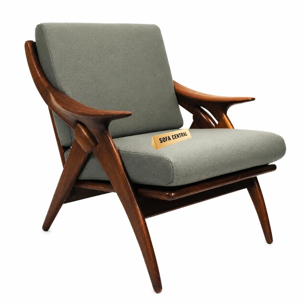 Premium Solid Teak Wooden Armchair, 1960 Royal Victorious Upholstered Lounge Chair, Modern Accent Chair, Single Seater Sofa Chair, Living Room, Bedroom, Office, Reading Corner (Grey)-image-34