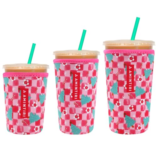 Image of 3 Pack Reusable Sleeve for Iced Coffee Cup, Coffee Neoprene Sleeve for Iced&Hot Drinks, Coffee Sleeve Compatible with Starbucks, Dunkin Coffee Cup. (Checkerboard&Tree)