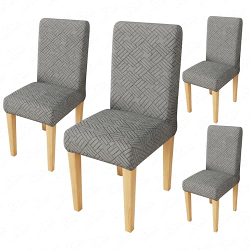 Image of Lukzer Elastic Dining Chair Cover - 4PC Pastel Dark Grey Abstract | Textured High Stretch Jacquard Seat Cover | Removable Washable Short Dining Chair Cover Protector Seat Slipcover | (CC-171-04)