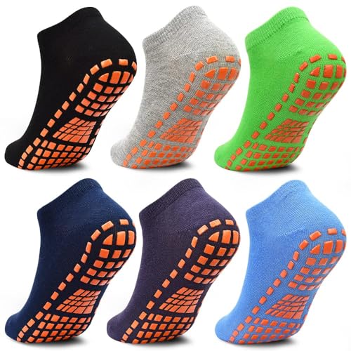 Tphon Boys Non Slip Trampolines Socks with Grips Ankle Socks for Toddler Low Cut Athletic Socks for Sports Games