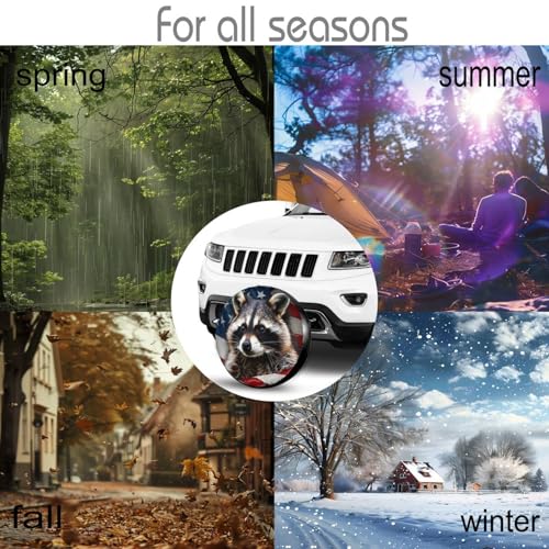 Image of Raccoon Flag Spare Tire Cover for Rv Trailer Camper Truck SUV - Cute Raccoon Animal Wheel Protectors Cover Waterproof Fabric for Travel Camping Outdoor,Universal Fit,14 inch