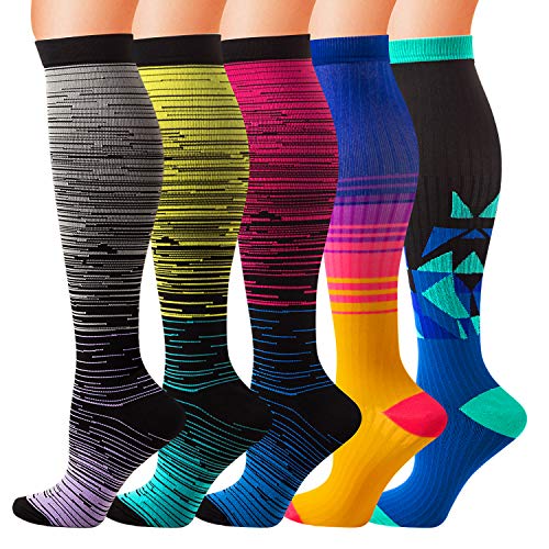 5 Pairs Compression Socks (20-30mmHg) for Men & Women Compression Stockings for Running
