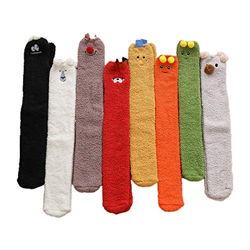 Calcetines de invierno hasta el muslo: 8 pares mullidos con dibujos animados para estar en casa