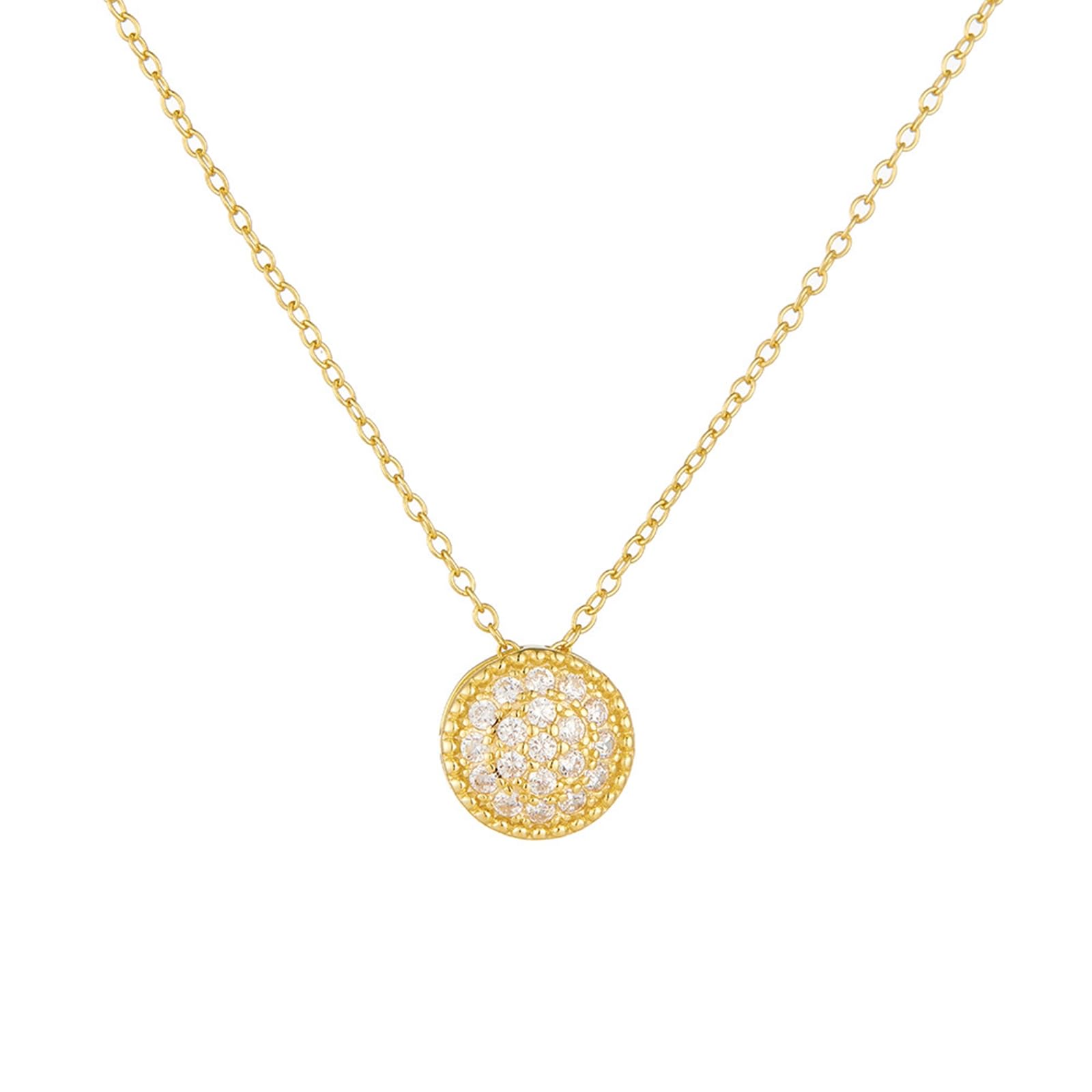 Círculo delicado collar de oro rosa para mujer, cadena con diamante cultivado en laboratorio, cadena de novia Rolo 40+5 cm
