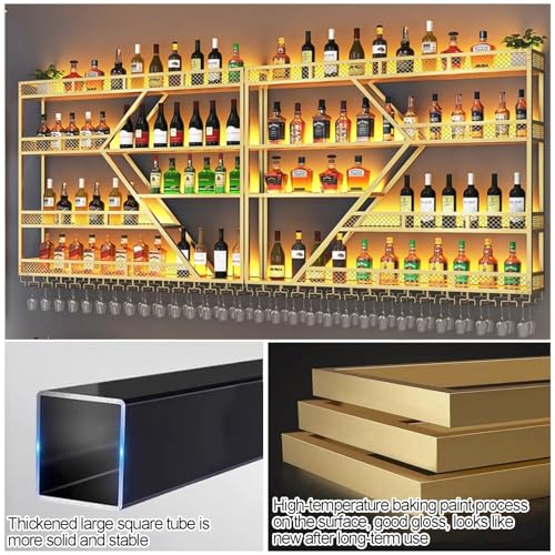 Casier à vin mural avec éclairage LED – Présentoir en métal et support en verre pour la maison, le bar et la cuisine