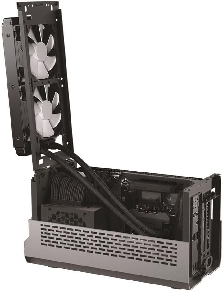 Ички view of Phanteks Evolv Shift XT in Liquid Cooled Mode with AIO radiator