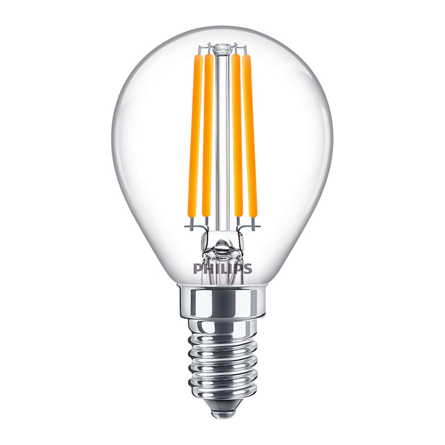 Philips Classic LED P45 6.5W (60W Equivalent) E14 SES Clear Golf Ball Bulb, Very Warm White 2700K, Energy Saving LED Filament Lamp, Small Edison Screw, Long Life Incandescent Replacement