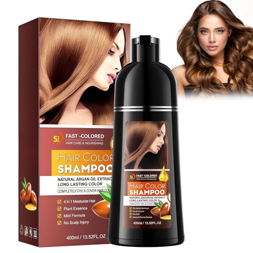 Champú Tinte Castaño Claro 4 en 1 para Hombre y Mujer, Cobertura de Canas Natural e Instantánea, 400ml, Fácil de Usar en Casa, Coloración Duradera y Suave para Todo Tipo de Cabello