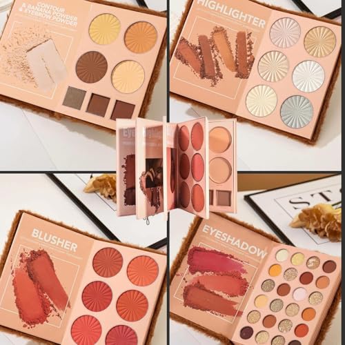 Image of Kamz Beauty 4-in-1 Makeup Book Palette All in One - Eyeshadow Palette, Highlighter Makeup, Blusher Contour, Bronzer Powder - Professional Cosmetic Kit for a Flawless Look For Women