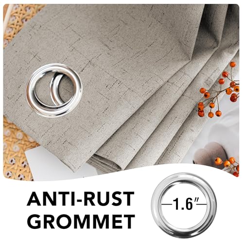 Image of H.VERSAILTEX Blackout Curtains Linen Curtains 120 inches Long 100% Black Out Curtains for Bedroom Windows, Textured Linen Look Draperies Grommet with White Liner, 2 Panels, Stone