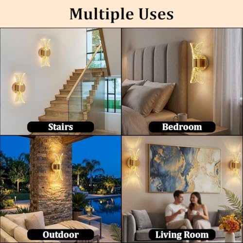 Image of fizzytech Modern Crystal LED Wall Light, Gold Finish Decorative Wall Lamp with 3 Colour Changing Modes for Living Room, Bedroom & Home Decor