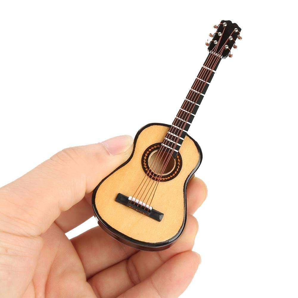 Walfront Modello di Chitarra In Miniatura In Legno con Supporto e Mini Strumento Musicale per la Decorazione Della Casa del Modello di Casa Delle Bambole In Miniatura