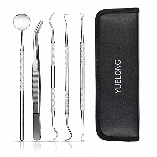 Dental Tools and Dental Pick - Yuelong 5-in-1 Dental Explorer,Stainless Steel Dental Hygiene Tools Set, Tooth Cleaning Tools Teeth Scraper Kit Tartar Remover for Personal Oral Care & Pet Use