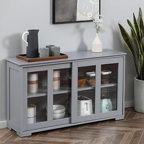 Homcom Sideboard Buffet Cabinet, Stackable Credenza, Coffee Bar Cabinet With Sliding Glass Door And Adjustable Shelf, Gray #TOP1