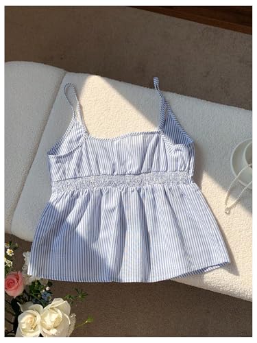 Floerns Women's Cute Striped Spaghetti Strap Camisole Tops Button Flared Hem Cami Top2