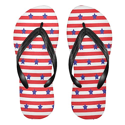 Blue Stars Red Stripes Womens Flip Flops Patriotic American Summer Beach Sandals Casual Thong Slippers Comfortable Shower Slippers Non Slip Water Sandals Shoes L #TOP24