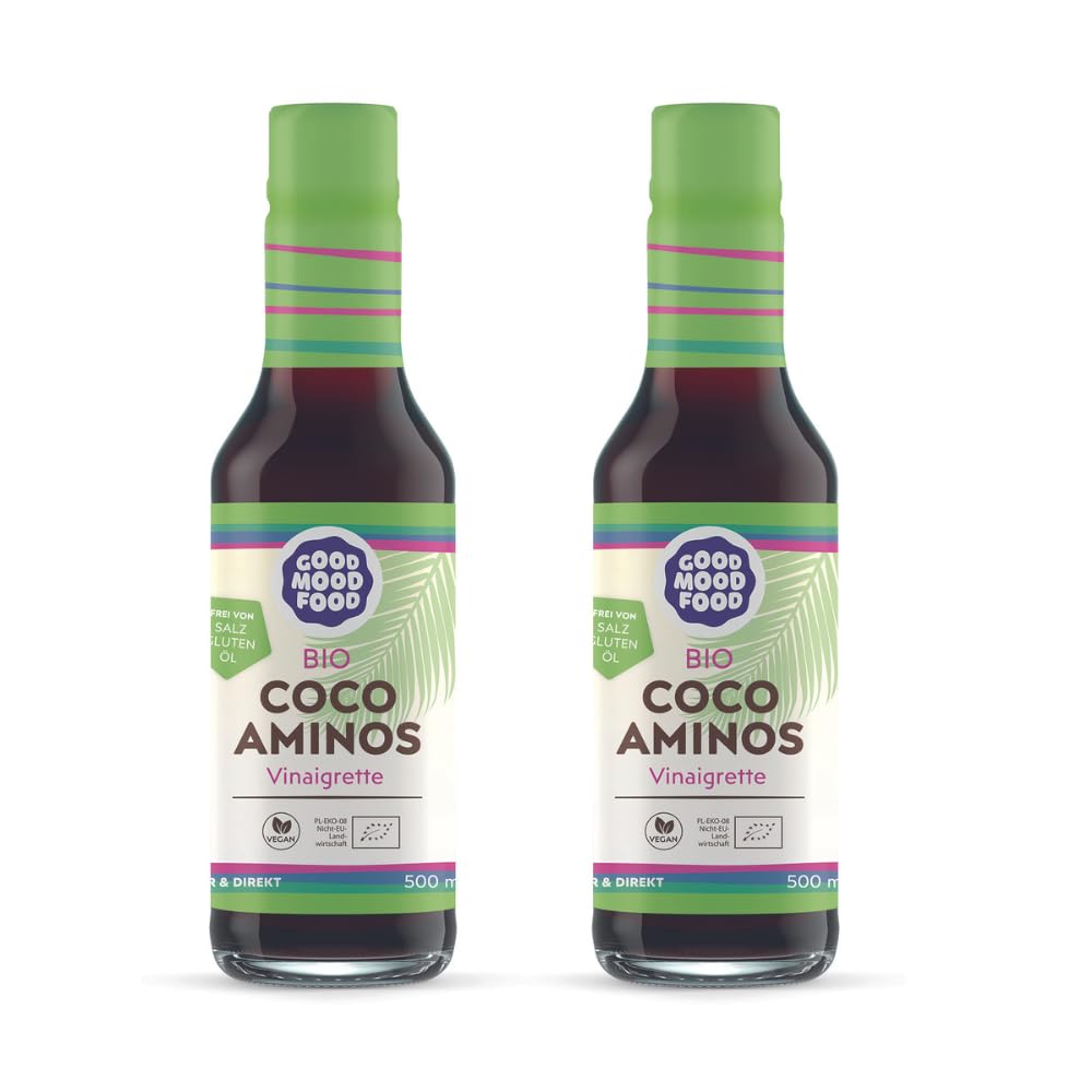 goodmoodfood Bio Coco Aminos Vinaigrette 2x500ml - Vegan, Glutenfrei, Ölfrei, Salzfrei, 100%Bio Naturprodukt von den Philippinen, aus Kokosblütenessig & Kokosblütensirup - Dressing, Marinade, Topping