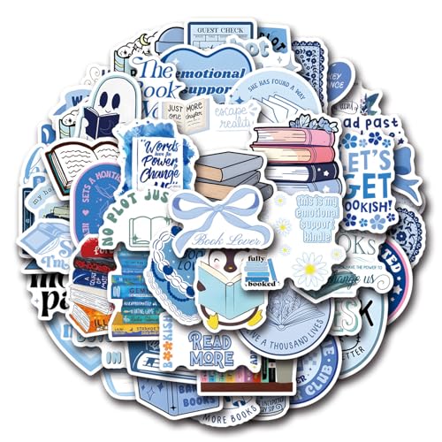 50Pcs Blue Love Learning Book Stickers for Kindle, Bookish Sticker Pack for Laptop, Ebook Readers Cute Vinyl Decals Water Bottle Girls Holographic Waterproof Romance (Colours-B1)
