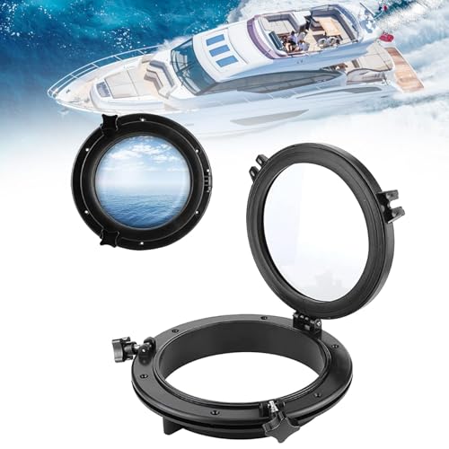 26.5 cm Marine Bullauge Fenster, Bullauge für Türen Wohnmobil, Ersatzfenster für Beleuchtung, Rund Schwarz Bullauge, Bullauge Fenster Zum öffnen,Universal für Boot Yacht Ersatzboot Zubehör