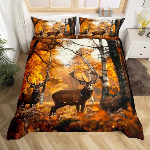 Homemissing Housse de Couette imprimé Cerf 200x200cm Ensemble de Literie pour Les Animaux de la Forêt pour Les Adolescents Brun Jaune Parure de Lit Jungle...