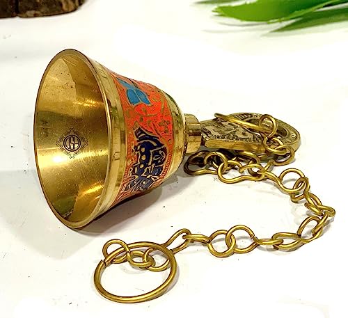 Image of DSH Pure Brass Hanging Bell with Chain for Temple Mandir Door Home Decorative Ringing Bell (Orange, 1)