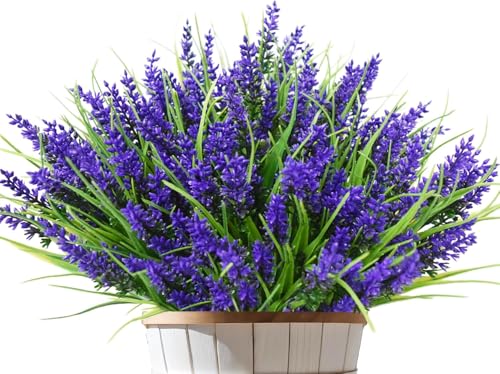 Kinisty 12 Bündel Kunstblumen wie Echt Künstliche Blumen Lavendel Outdoor Wetterfest Balkonpflanzen Frühling Plastikblumen Blumenstrauß für Draußen Balkonkasten Balkon Garten Deko
