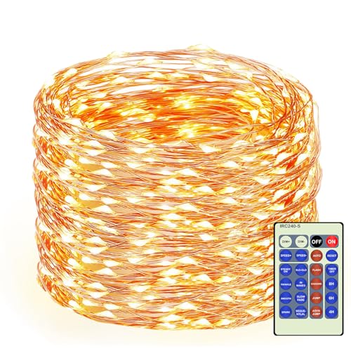 Decute 300Led 99FT Copper Wire Christmas Fairy String Lights Dimmable with Remote Control Starry...