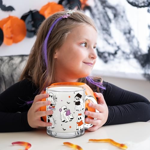 Taza de vidrio Whaline Halloween 12 oz con diseño de fantasma miniatura 4
