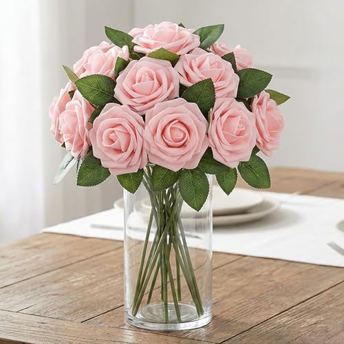 Image of 100Pcs Realistic Light Pink Artificial Rose Flower Heads, Foam Fake Roses for DIY Wedding Decorations Baby Shower Centerpieces Home Party Valentine's Day Mother's Day Decor