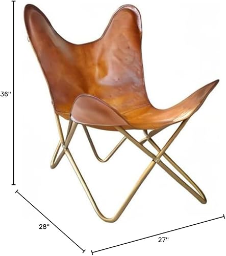 Miniatura 3 de SKADO Home Décor - Silla de cuero genuino con diseño de mariposa, hecha a mano con funda marrón, color marrón