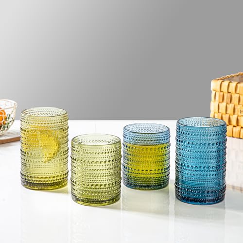 SoulTimes Set of 8 Hobnail Drinking Glasses Colored Vintage Glassware - 4 Highball Glasses 14 oz, 4 Rocks Glass Cup 11 oz, Embossed Old Fashioned Glassware for Water, Juice, Wine, Beer (4 Colors) by SoulTimes - Image 6