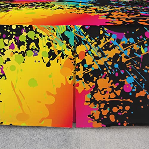 Skateboard Bed Skirt Boys Teens Hip Hop Style Bed Skirts Colorful Rainbow Tie-Dye Decor Hippie Bedding Abstract Graffiti Art Decor Bedskirt For Kids Youth Girls Bedroom Decor 3 Pcs,Full Size #TOP3