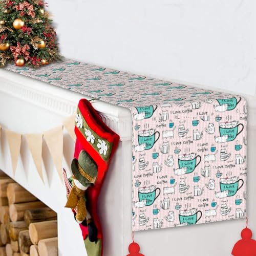 Chemin de table de Noël 35x152 cm avec pompon chat et café - 7