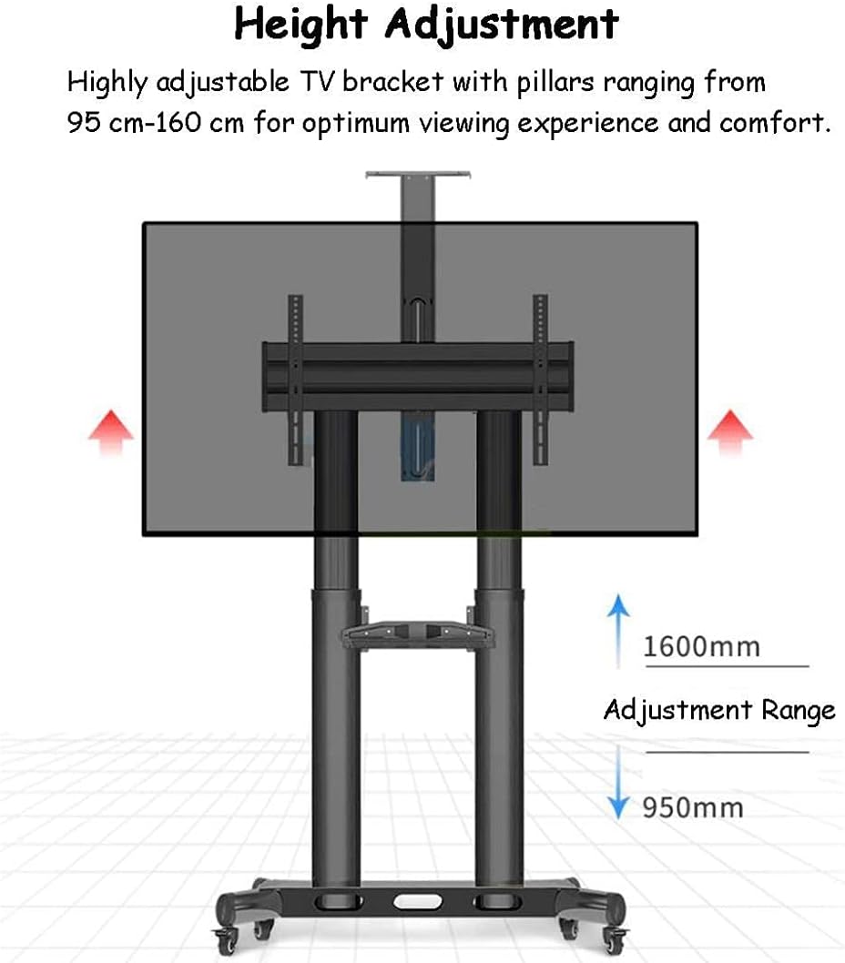 Tv Rack Stand Wall Bracket Large TV Cart with 2 Shelf, 55 60 65 70 75 80 Inch LED LCD Flat Panel | Rolling Floor Stand Height Adjustable Mount with Wheels, Load 125 Lbs T
