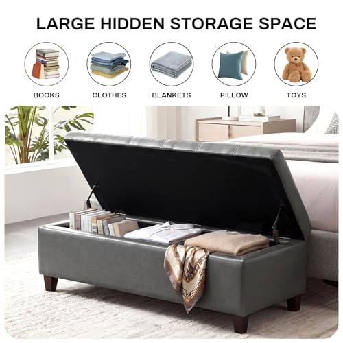 Image of Ottoman with Storage 51 inch Faux Leather Storage Ottoman Bench