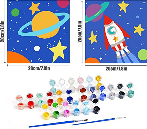 Wusarply 2 Pcs Diy Paint By Numbers For Kids - Premium Moon Star Painting Canvas With Wooden Framed Easy Number Painting Set For Girls Boys Beginner Colorful Sun Rocket Pattern 7.8"X7.8" #TOP5