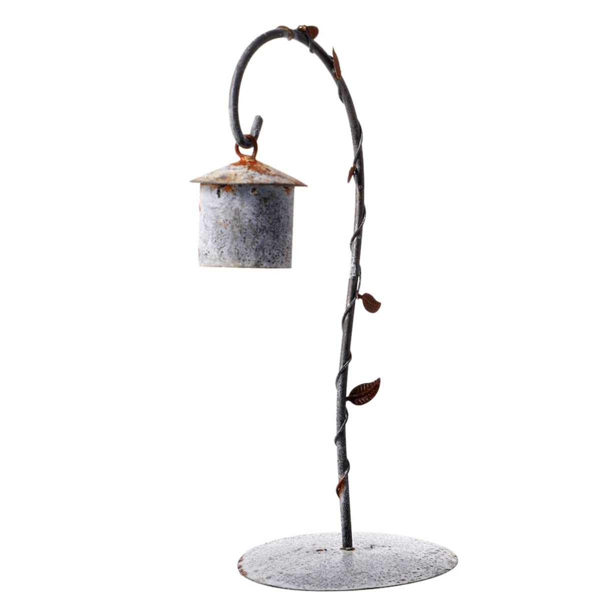 BESPORTBLE Micro Landscape Iron Wrought Adornment Retro Rust Bird Cage Stand with Base Flexible Desktop Holder for Tabletop Kitchen Balcony Garden Decor