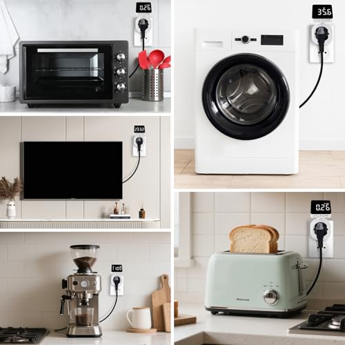 Stromzähler für Steckdose 6 Modi, 180°Rotbarer Stromzähler Strommessgerät mit Groß LCD, Strommessgerät Steckdose Energiekostenmessgerät Hinterleuchtete Weiße Ziffern, Wattmeter Kwh Zähler Strommesser