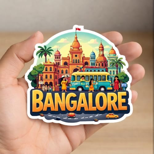 Image of Naxon Indian City Bangalore Theme Souvenir Wooden Fridge Magnet for Refrigerator - Printed Fridge Magnet for Kitchen & Home Decor | Perfect Souvenir Gift | Size 3x3 in | Pack of 1