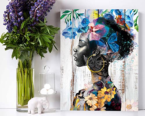 African American Wall Art Black Women Art Wall Decor Blue Flower Pictures Abstract Paintings Framed Portrait Artwork For Bathroom Bedroom Office Wall Decorations Small Farmhouse Butterfly Art Prints #TOP1