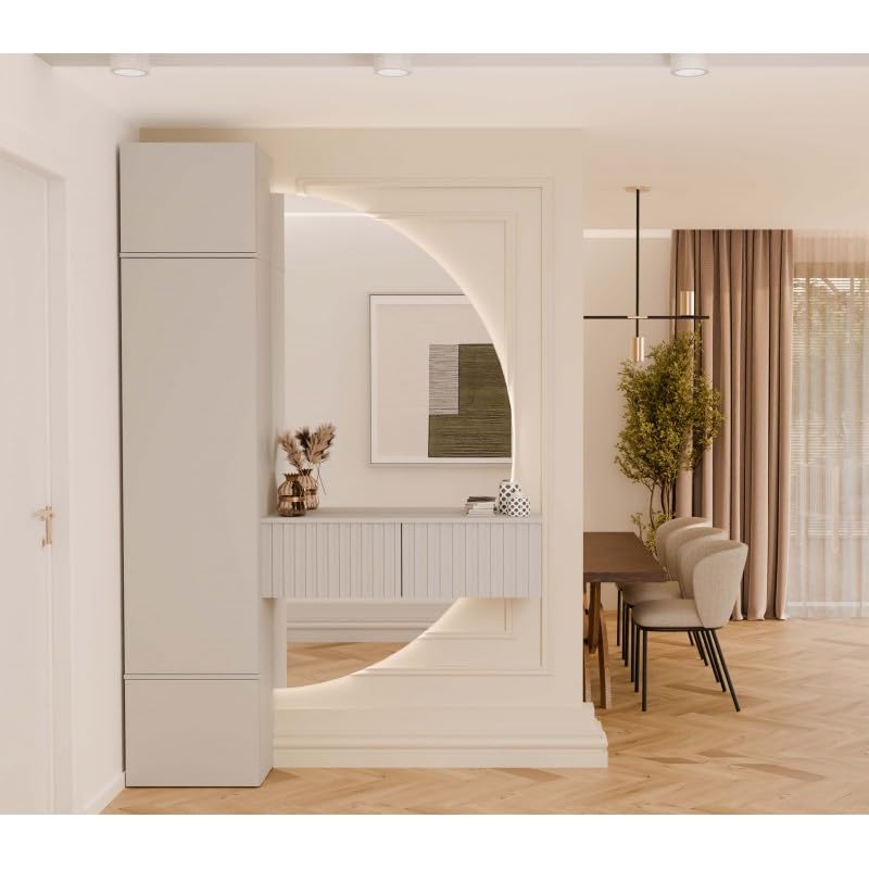 CDF Garderobenschrank Flurschrank mit 1 Tür für Schuhe und Jacken Stauraumschrank mit Kleiderstange - Modern Dielenschrank mit Ober- und Unterschrank für Büro Flur Wohnen – 238 cm Kaschmir