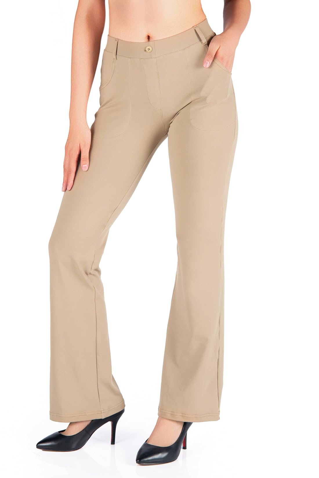 Yogipace,Belt Loops,Women's Petite/Regular/Tall Flare Yoga Dress Pants