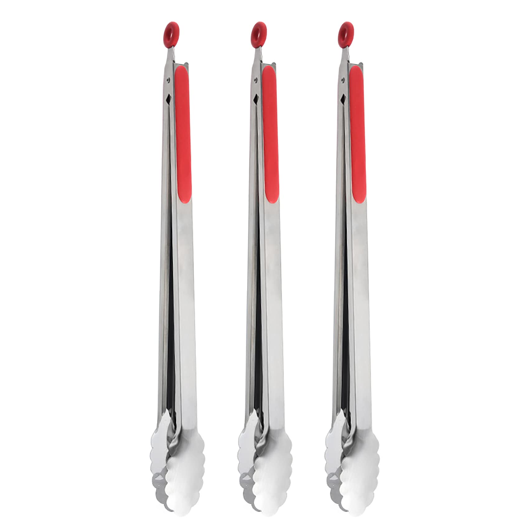 Pinze per barbecue extra lunghe da 45cm (3 pezzi, rosso), in acciaio inox con manico lungo, pinze per alimenti di grandi dimensioni, pinze per bistecche, per cucinare, grigliare, barbecue