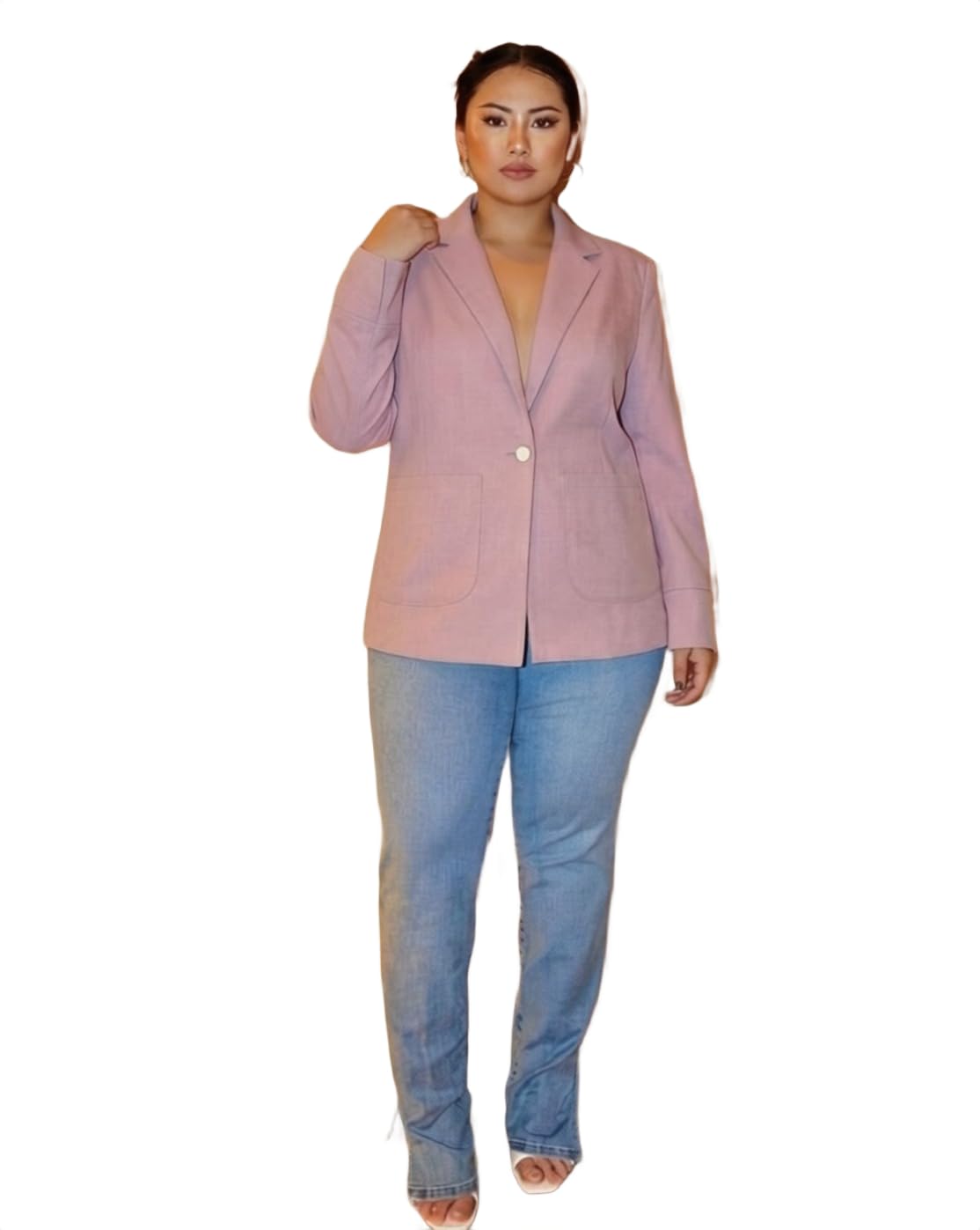 Women Tailored Lavender Blazer Open Front Smart Casual Jacket-image-46