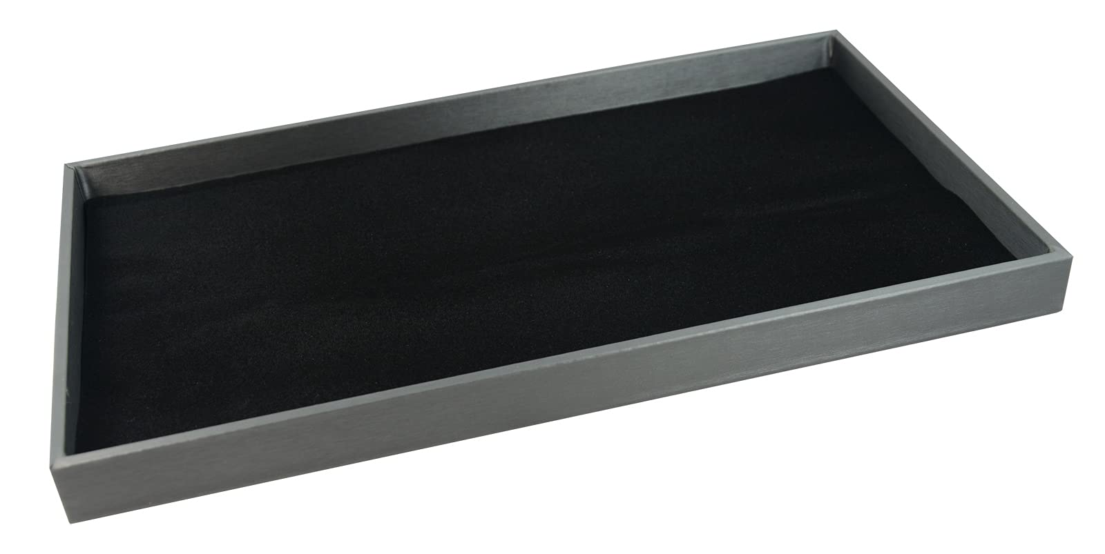 Box Displays Tray With Black Velvet Tray Liner Steel Grey Leatherette Display Tray With Velvet Flocked Tray Liner - Jewellery Display Ring Necklace Bracelet Watch Presentation (Tray With Black Velvet Tray Liner)