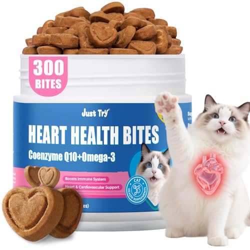 Just Try Coenzyme Q10 coq10 Bites for Cats - Advanced q10 & Taurine Cat Treats for Feline Heart Health - Chicken Flavored Soft Chews - Supports Heart Function - 300 Count